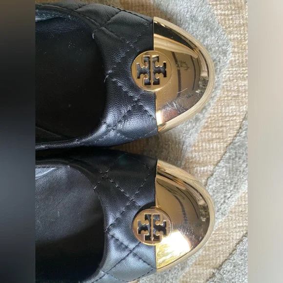 Preloved Tory Burch Kaitlyn black quilted good cap toe ballet flats size 5 - Picture 14 of 16